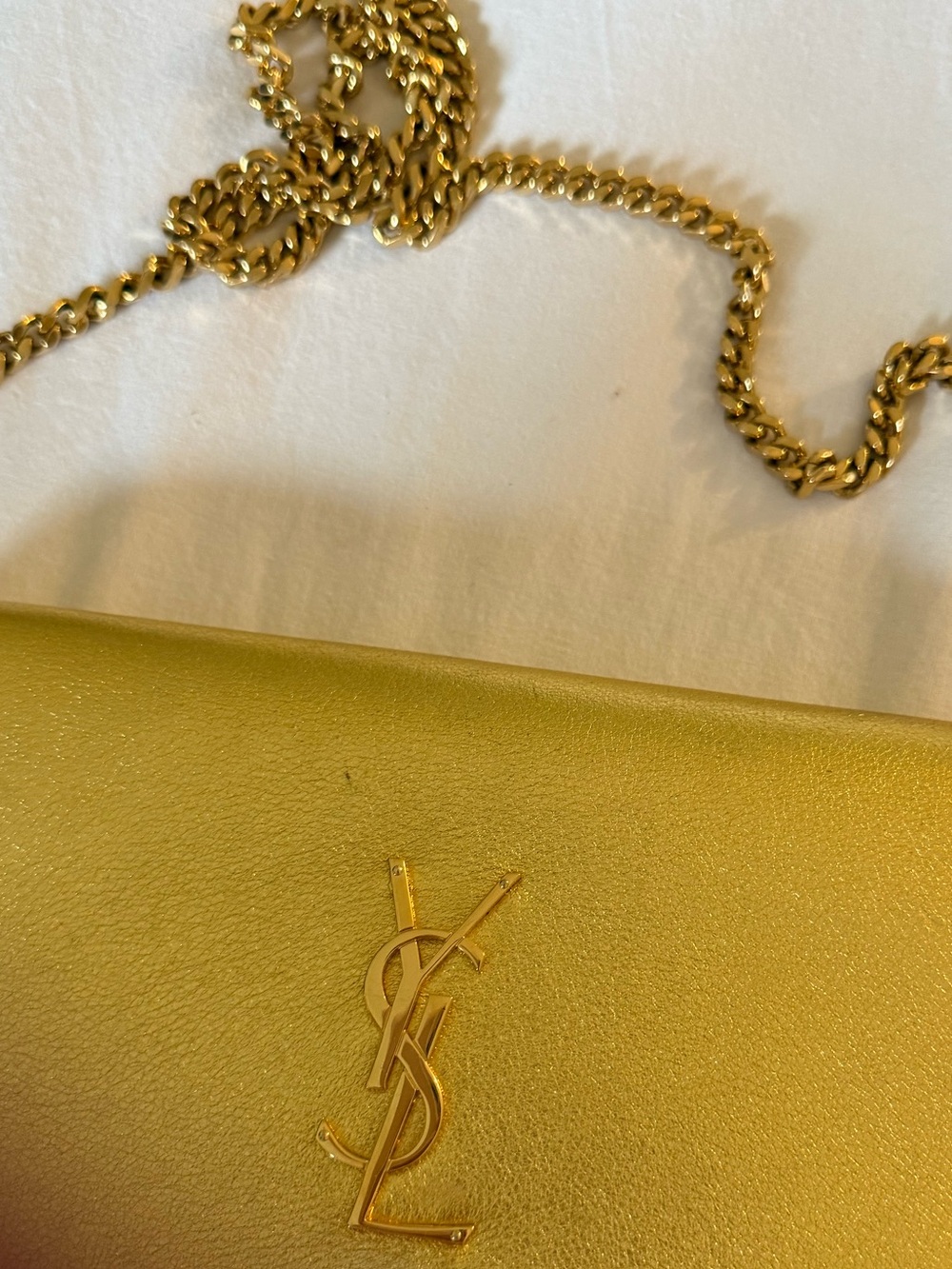 Saint Laurent Metallic Gold Leather Chain Crossbody